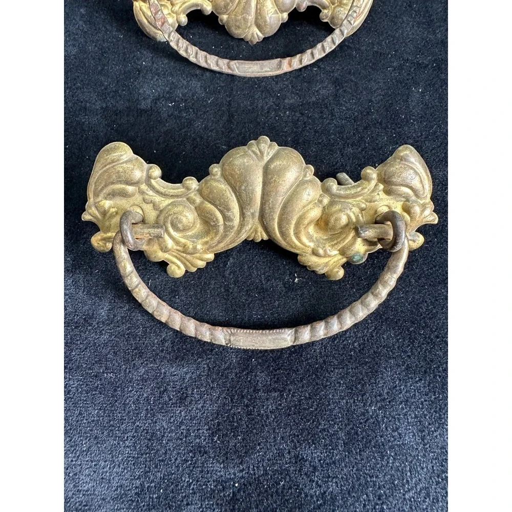 Vintage Drawer Pulls Brassy Tin Vtg Hardware 4.25